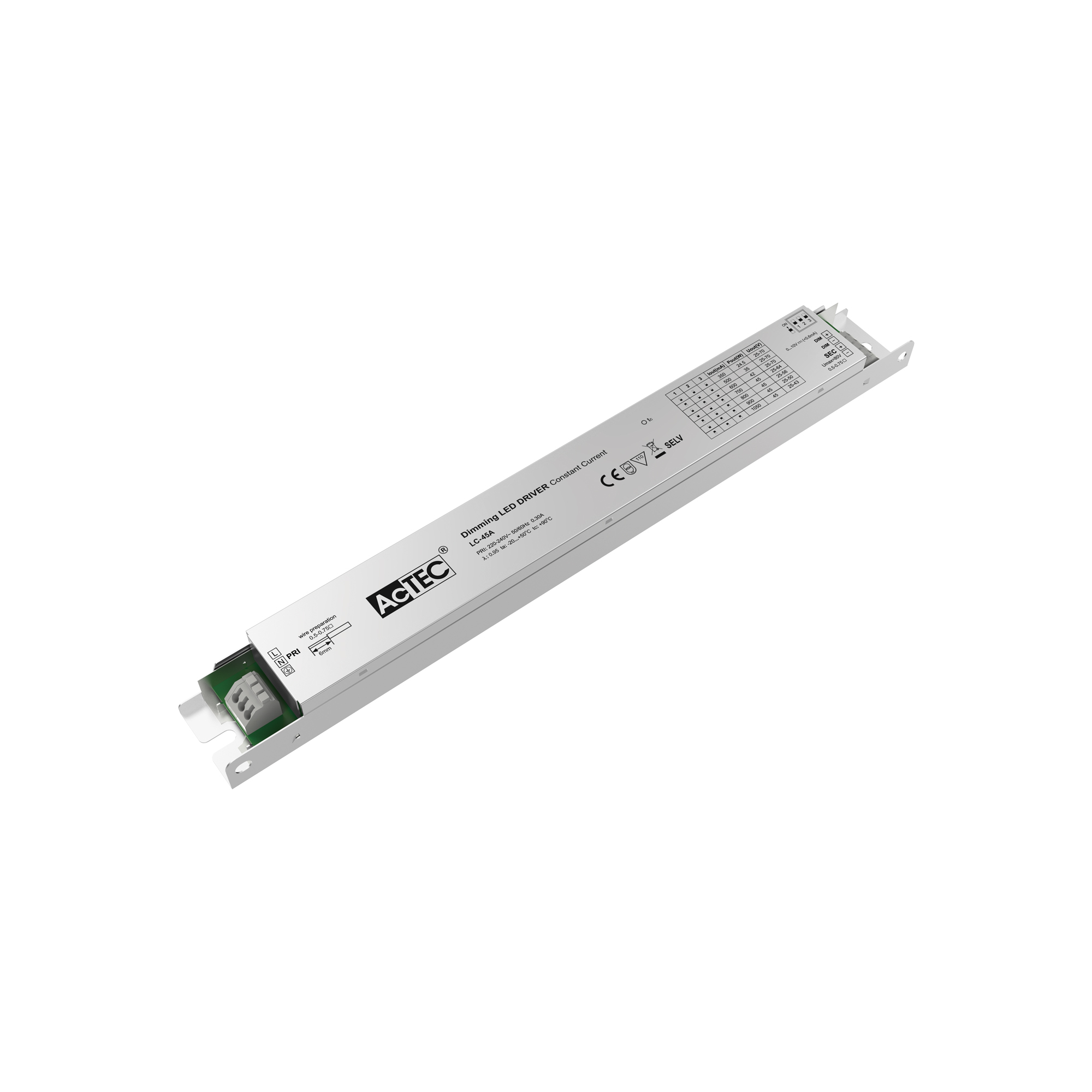 45W 350mA-1050mA 0/1-10V Dimming LED Driver (CC)