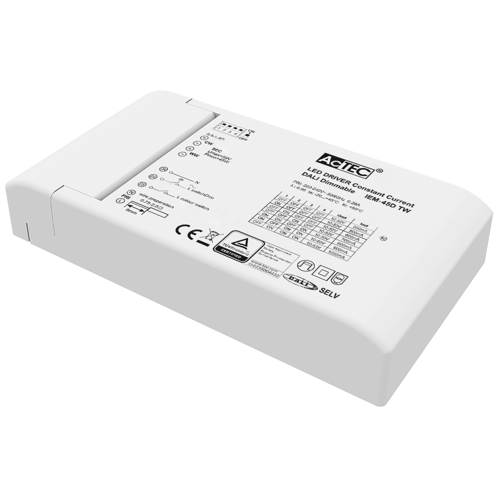 45W 350mA-1050mA DALI DT8 Dimming LED Driver (CC)